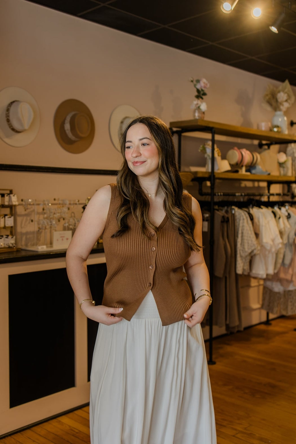Ribbed Knit V-Neck Button Up Vest