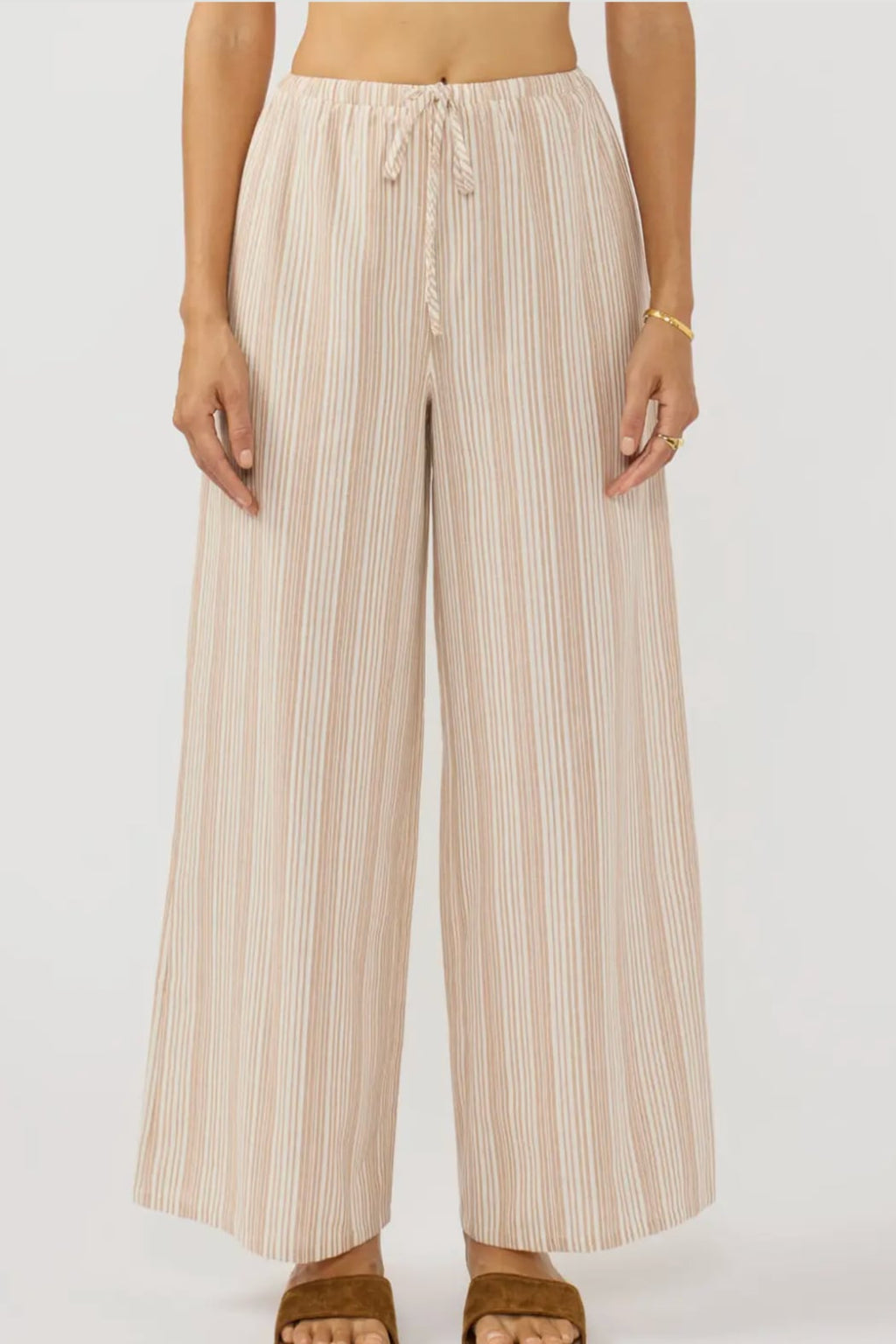 Sand Striped Drawstring Wide Leg Pants