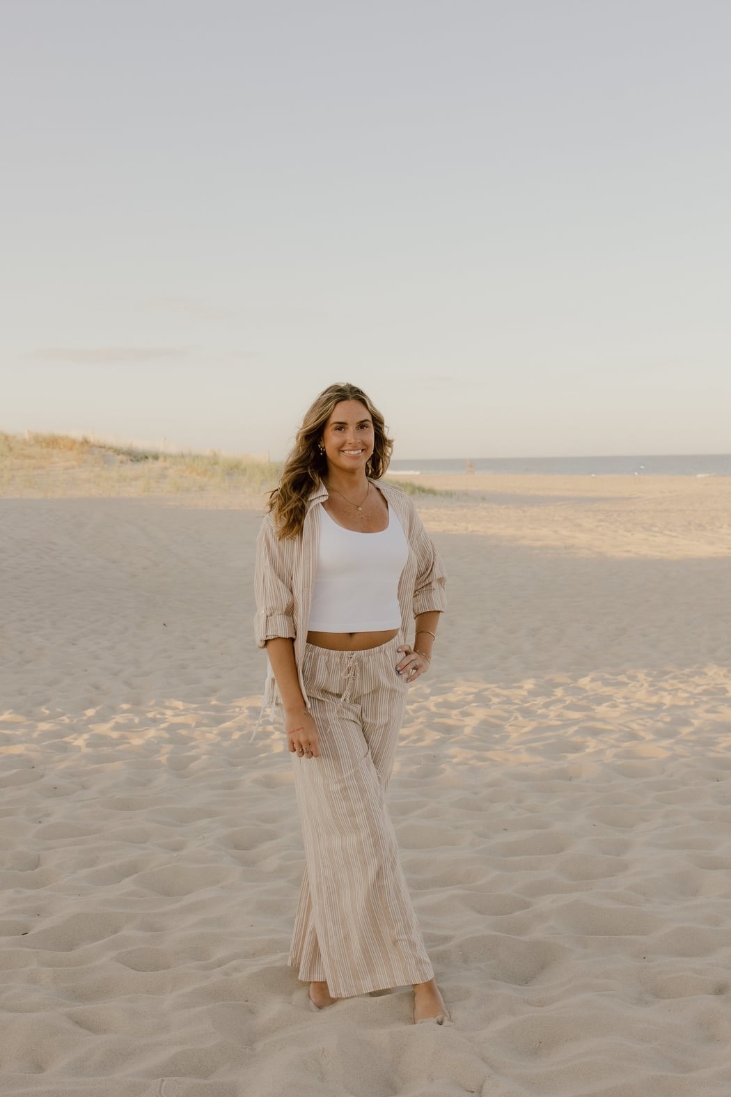 Sand Striped Side Tie Shirt