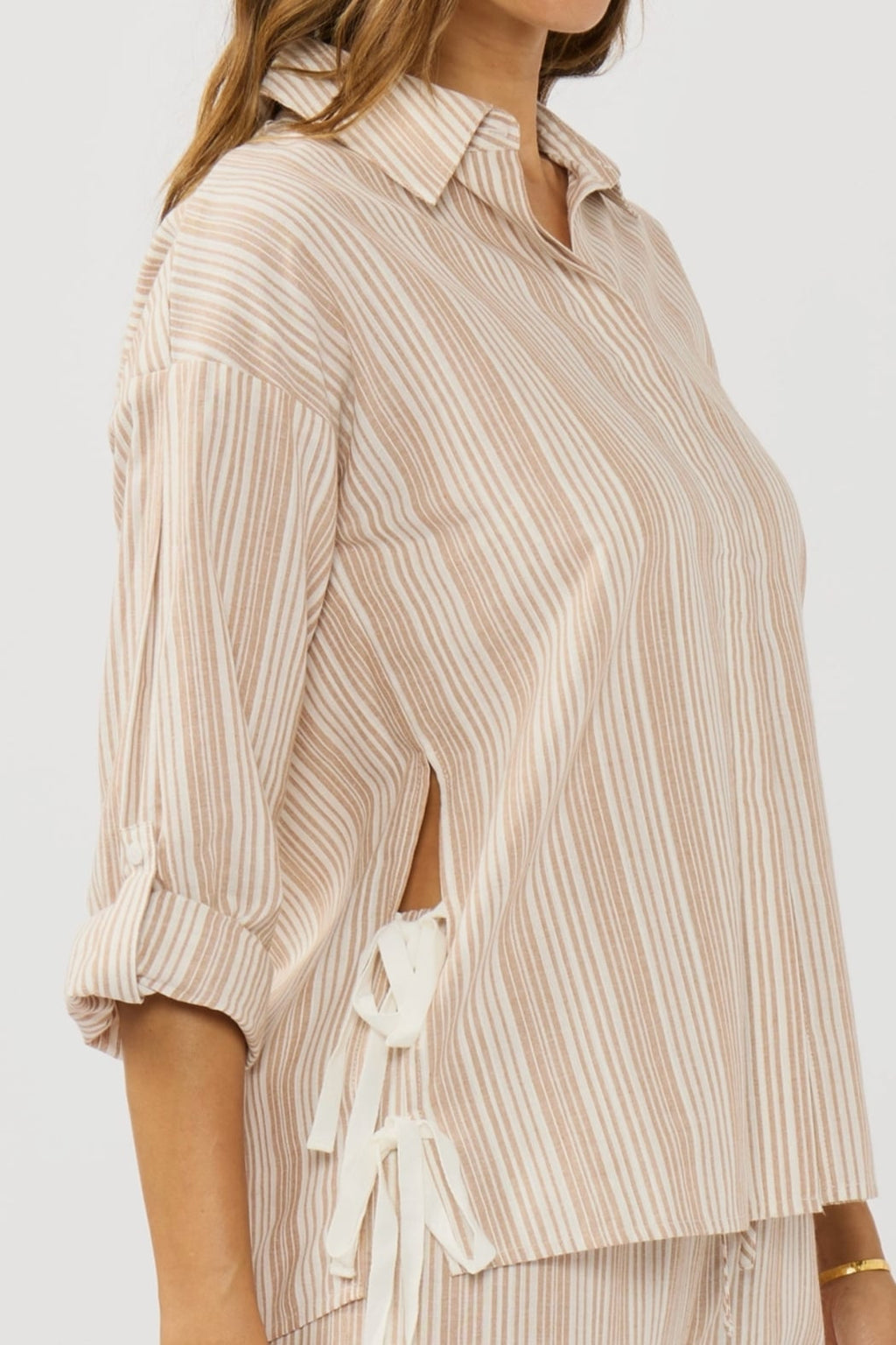 Sand Striped Side Tie Shirt