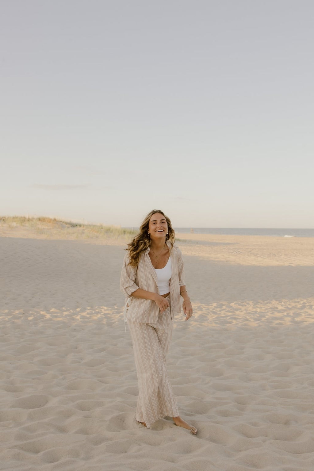 Sand Striped Side Tie Shirt