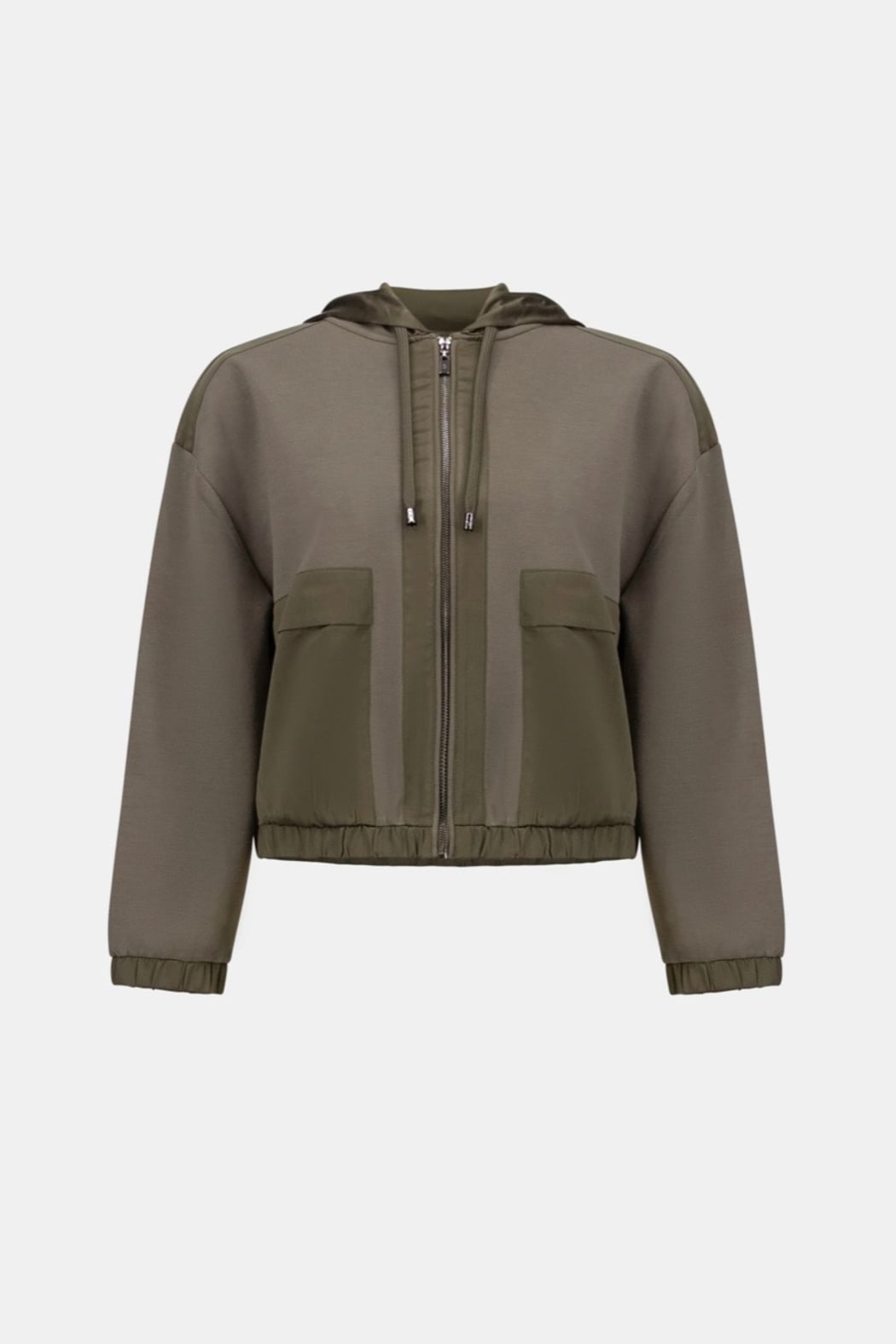 Scuba Jersey and Satin Hooded Boxy Jacket