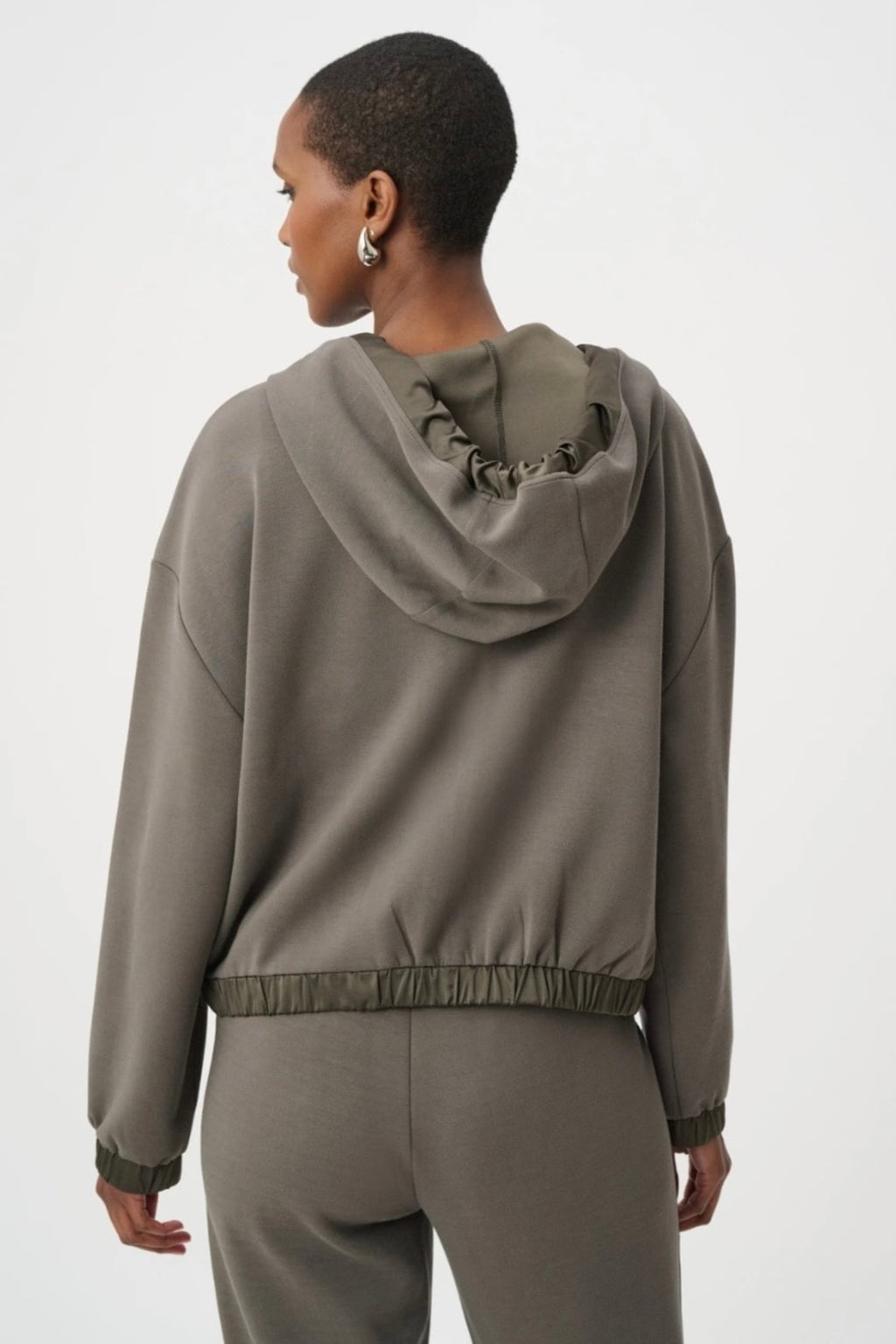 Scuba Jersey and Satin Hooded Boxy Jacket
