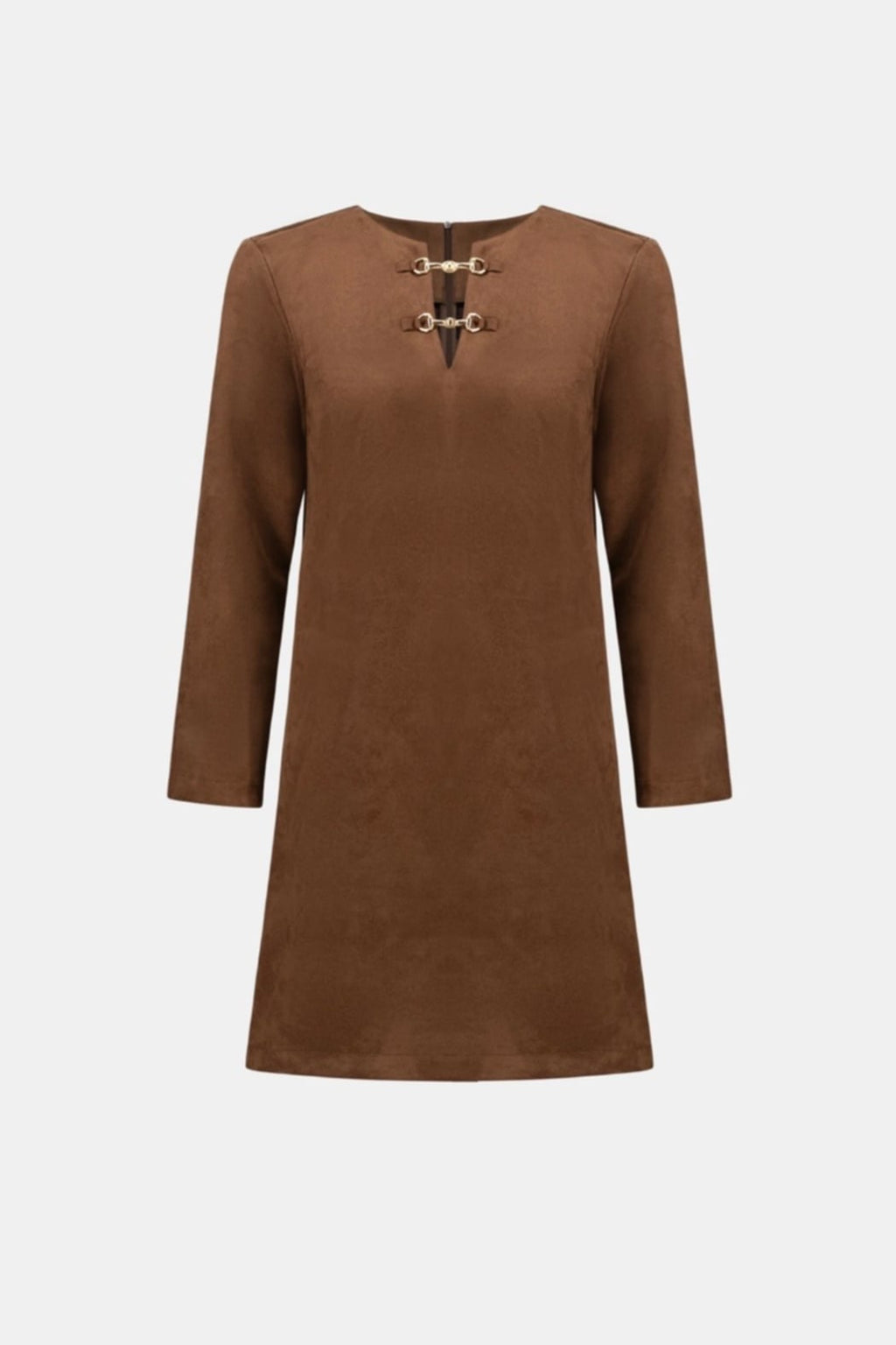 Scuba Suede Notched-Neck Straight Dress