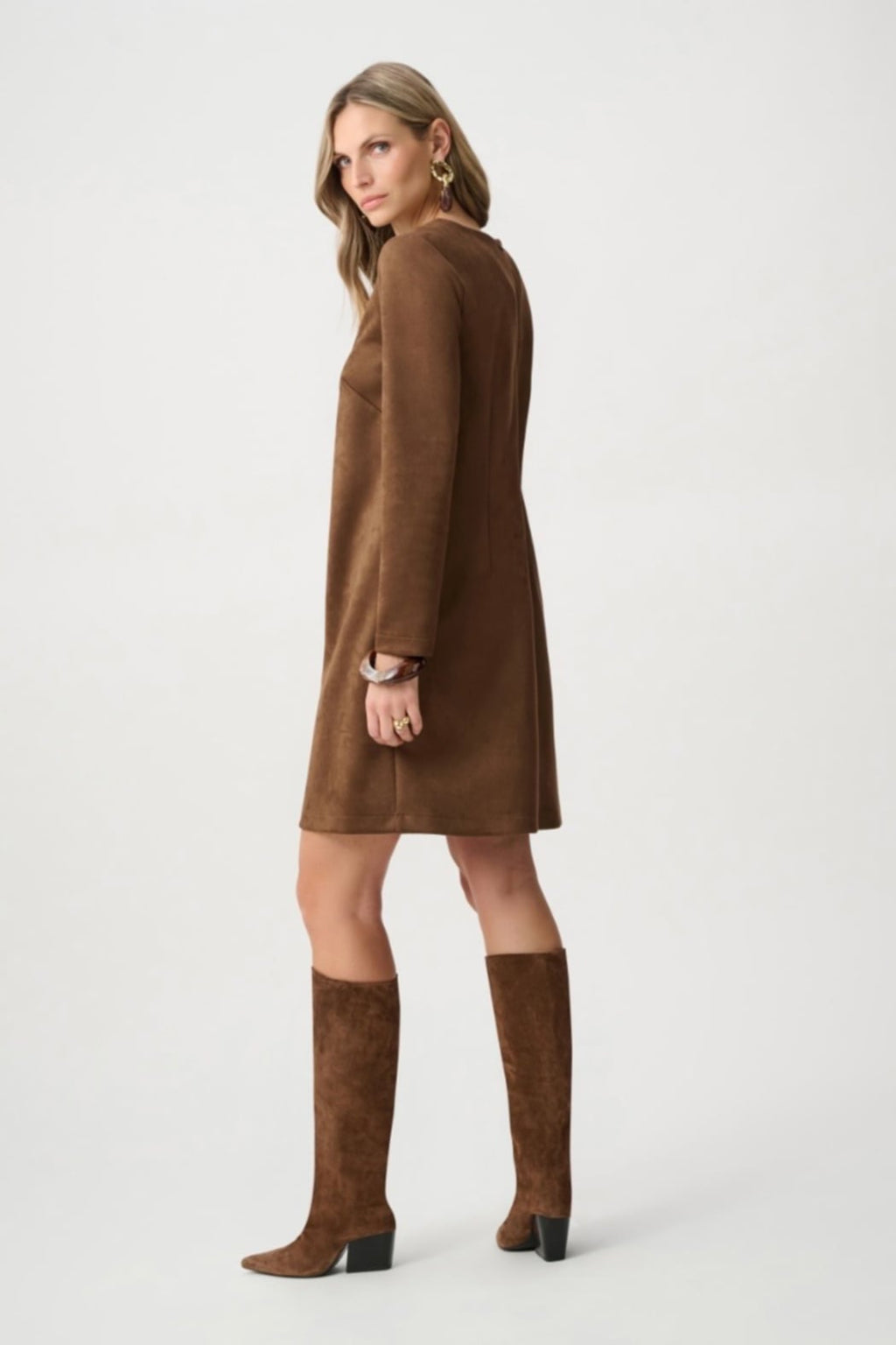 Scuba Suede Notched-Neck Straight Dress