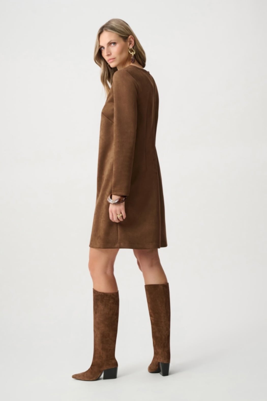 Scuba Suede Notched-Neck Straight Dress