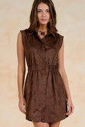 Stella Gathered Waistband Mini Dress in Rich Chocolate