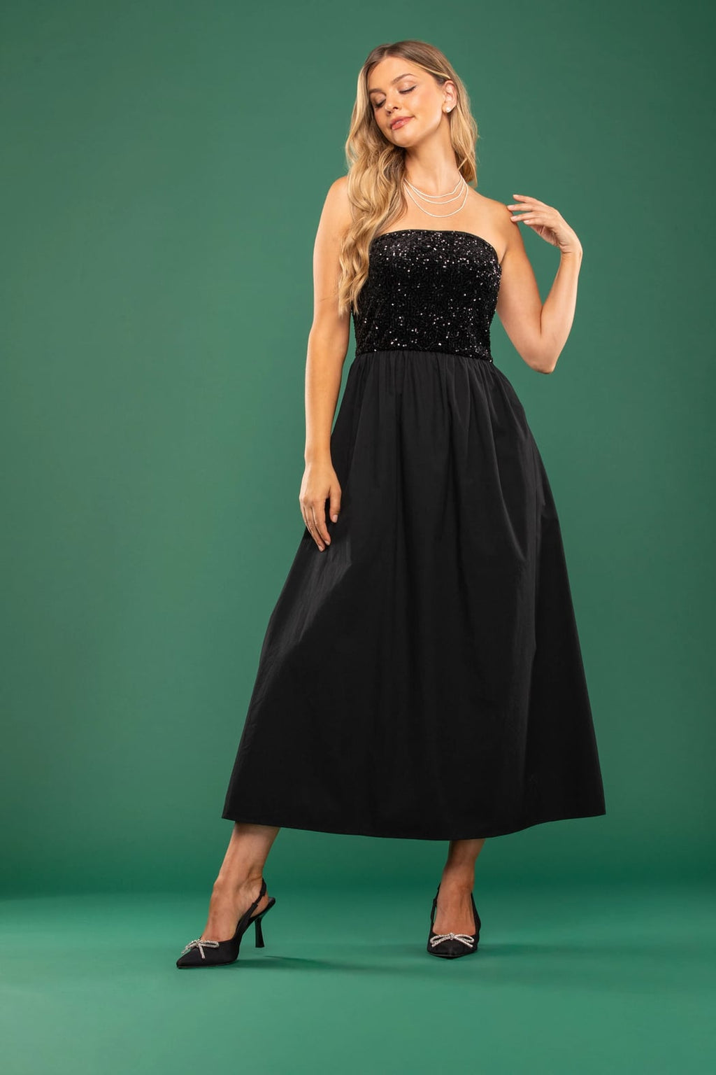 Strapless Sequin Top Maxi Dress