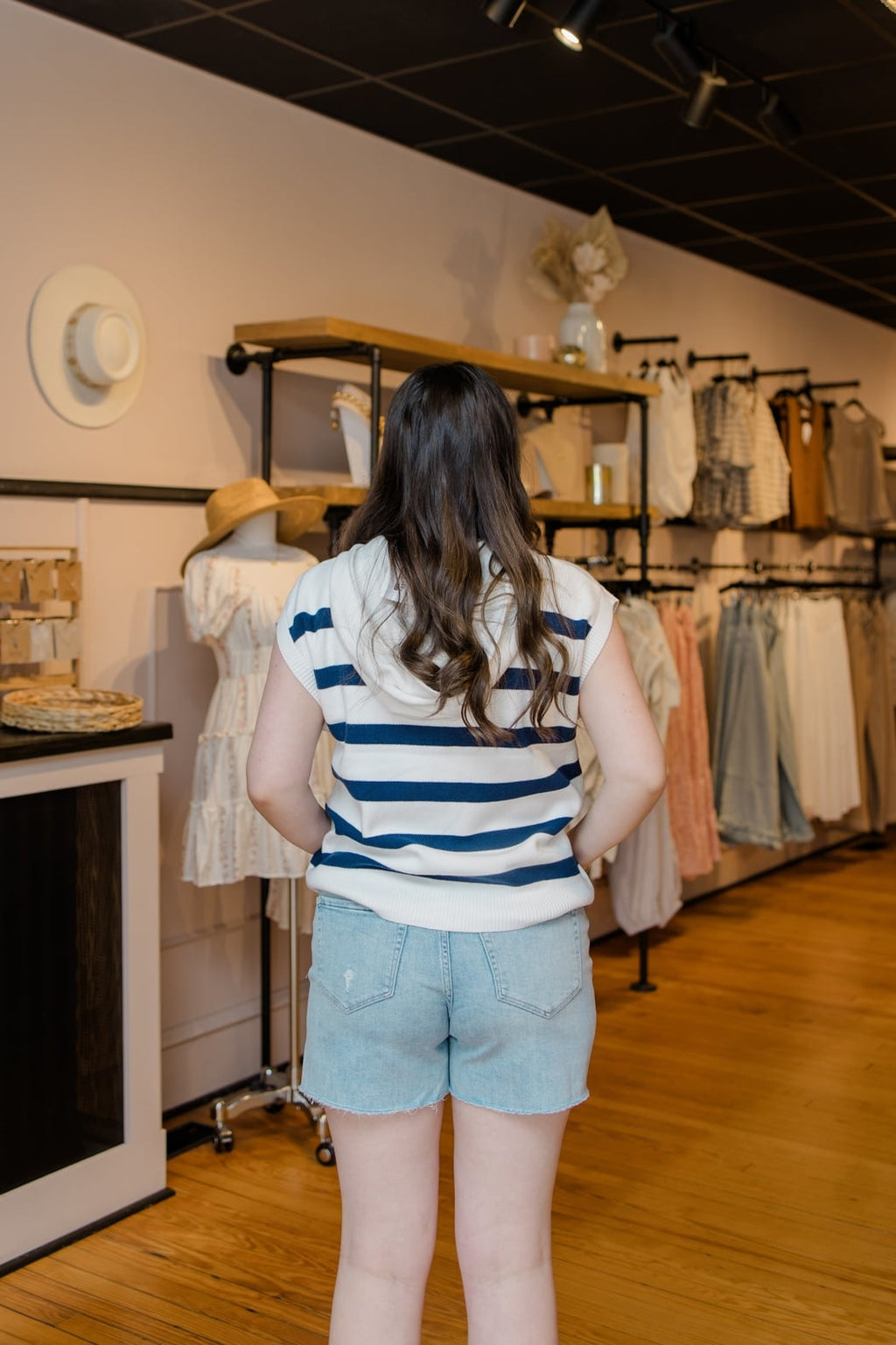 Striped Hoodie Short Sleeve Sweater