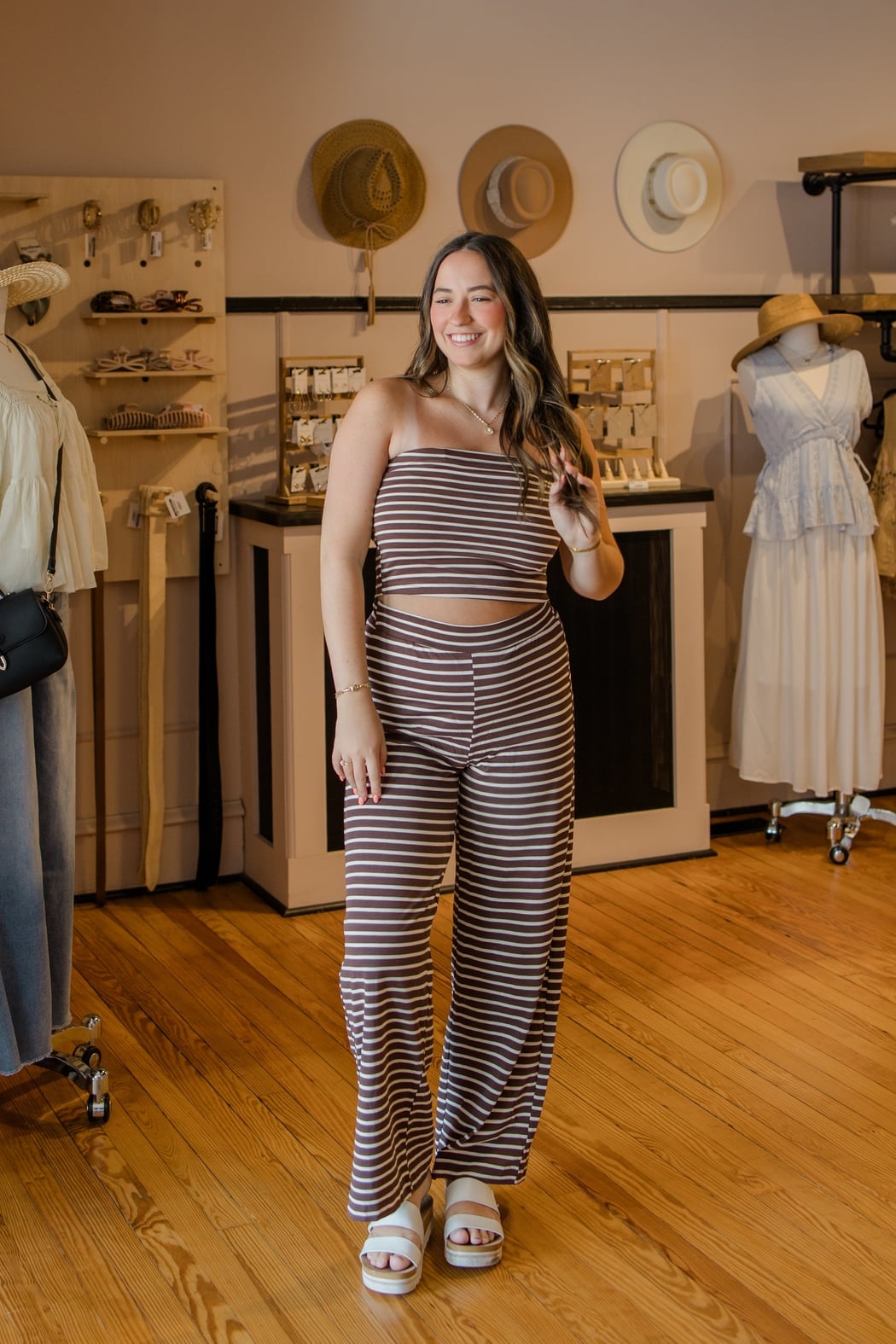 Striped Knit Wide Leg Pants