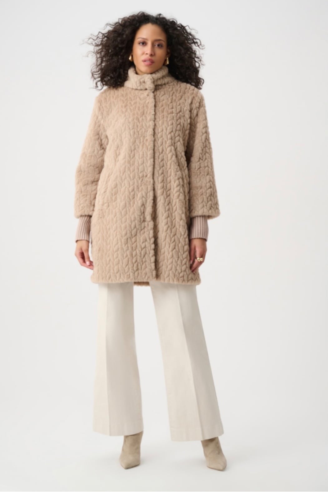 Textured Faux Fur Mock-Neck Coat