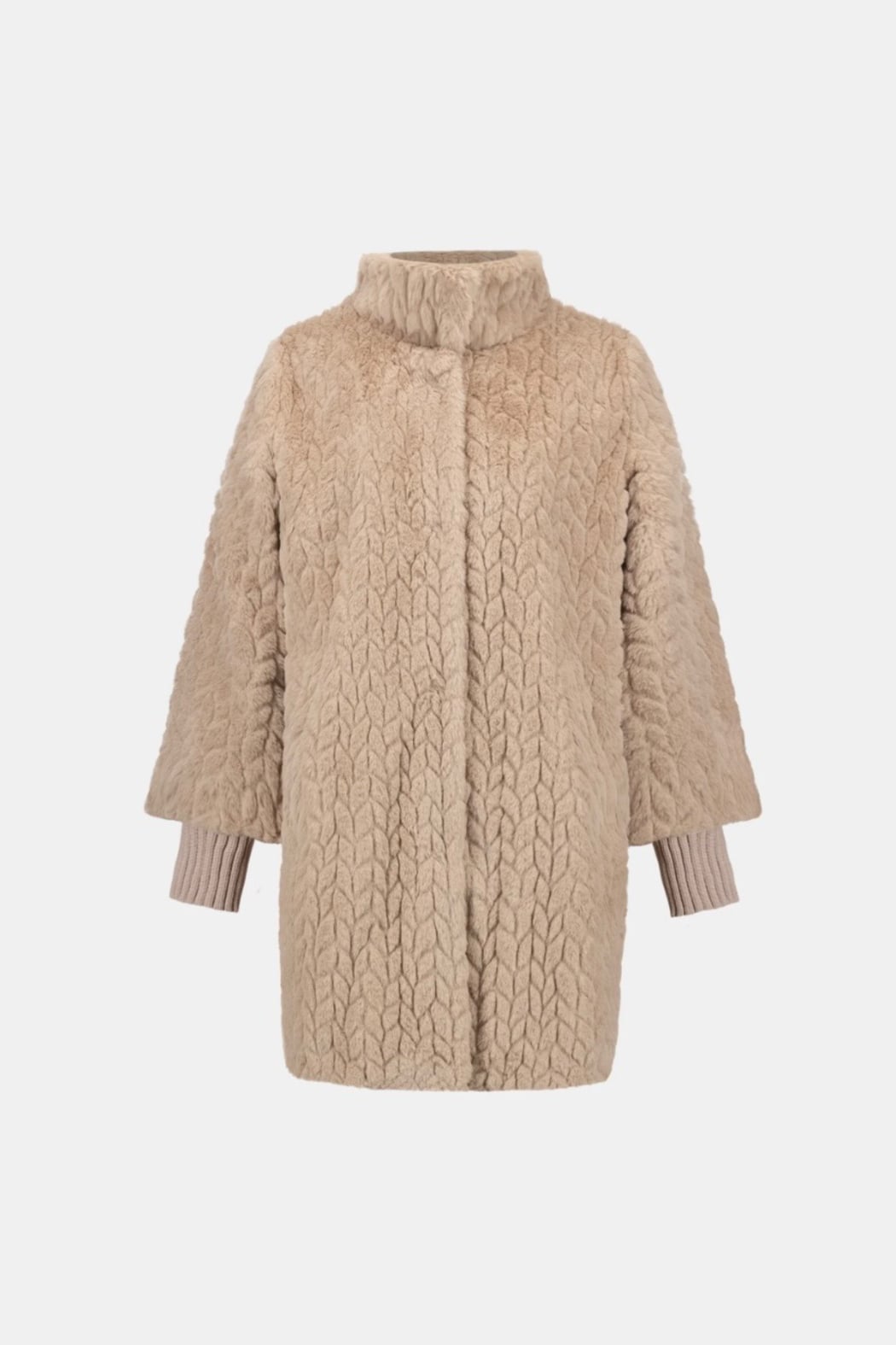 Textured Faux Fur Mock-Neck Coat