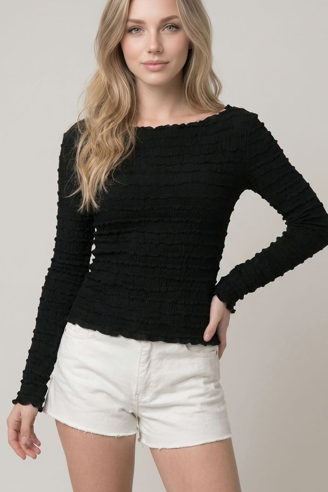 Textured Long Sleeve Top