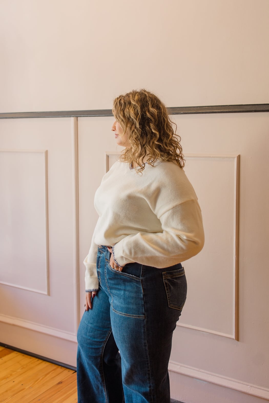 V-Neck Stitch Detail Sweater Top
