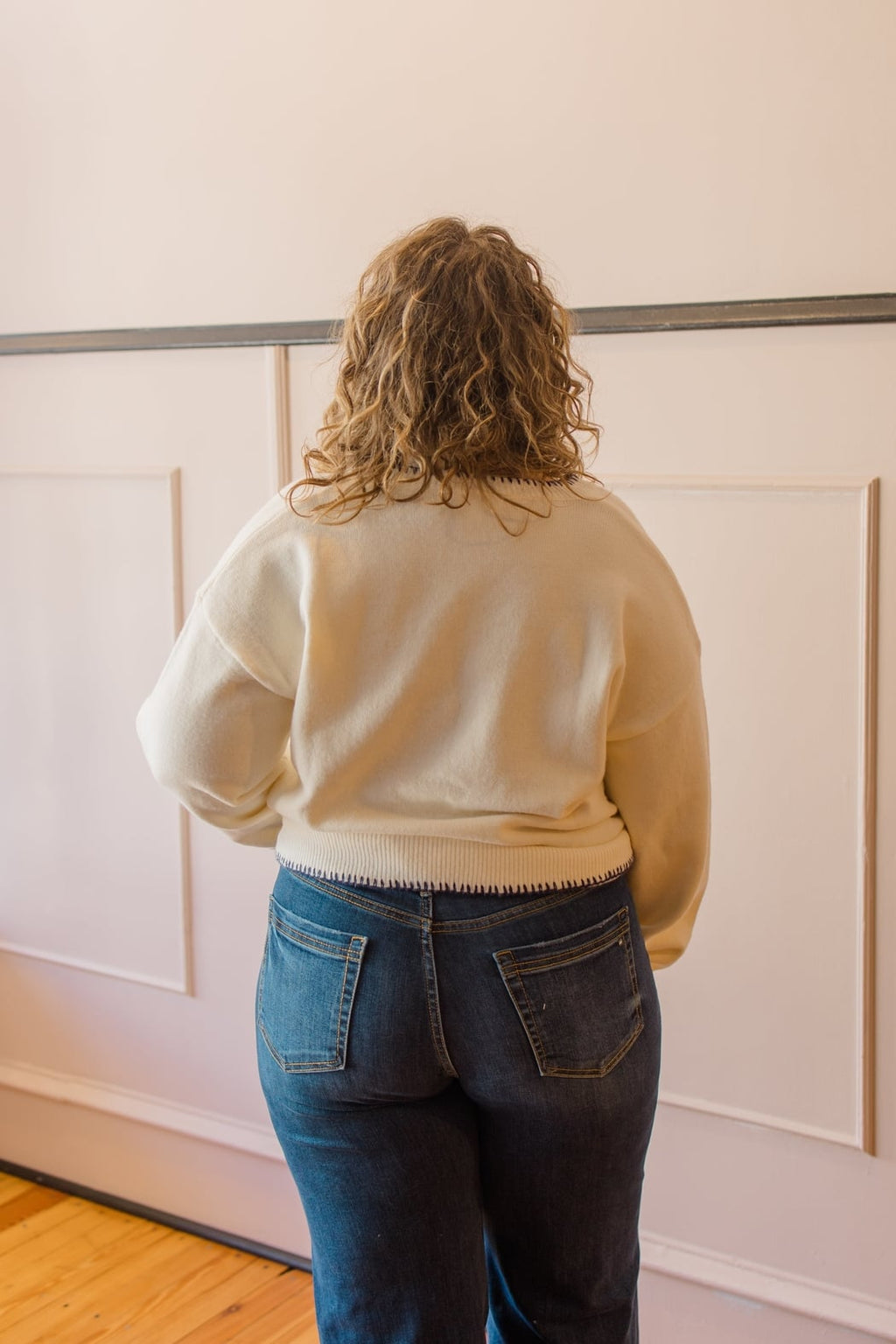 V-Neck Stitch Detail Sweater Top