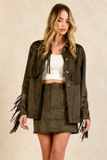 Vivianne Fringe Sleeve Jacket in Olive Green