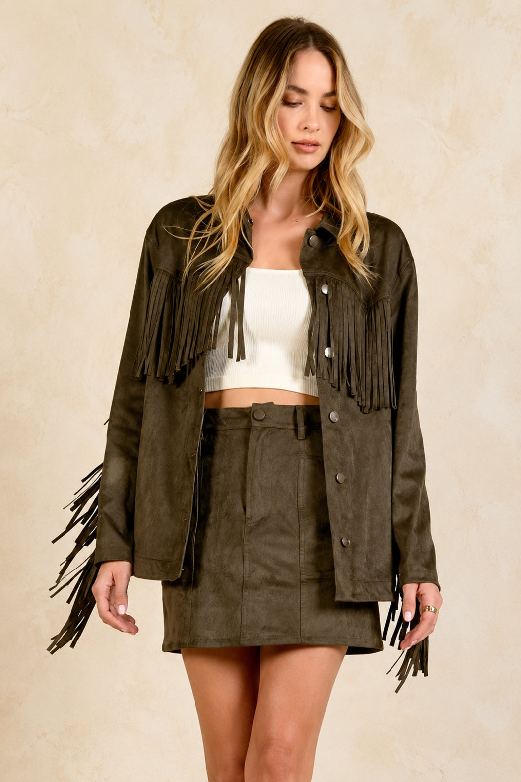 Vivianne Fringe Sleeve Jacket in Olive Green