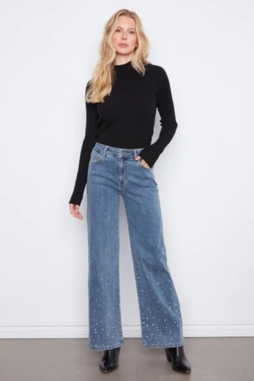Wide Leg Jeans with Rhinestones
