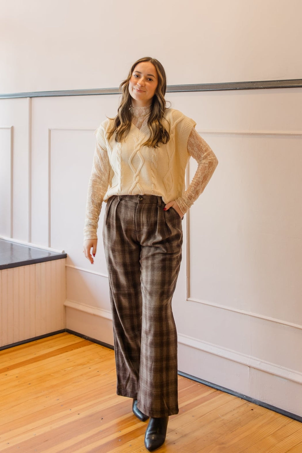 Wide Leg Plaid Pants