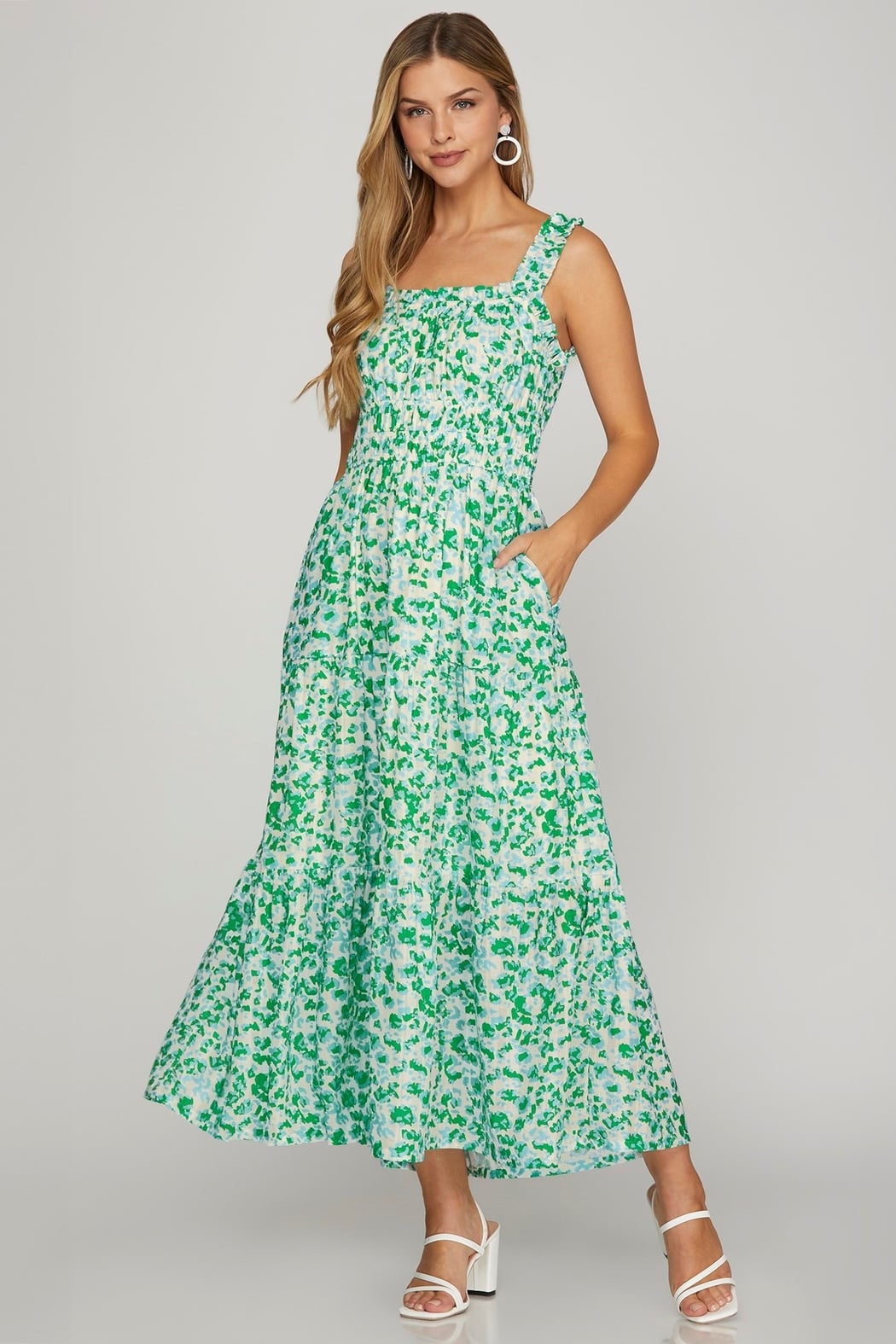 Woven Print Tiered Midi Dress